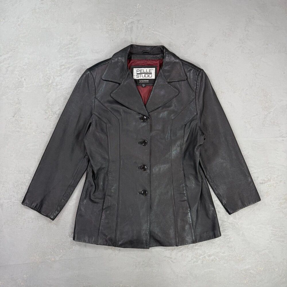 Vintage Wilsons Pelle Studio Black Leather Button Front Jacket Women's XL